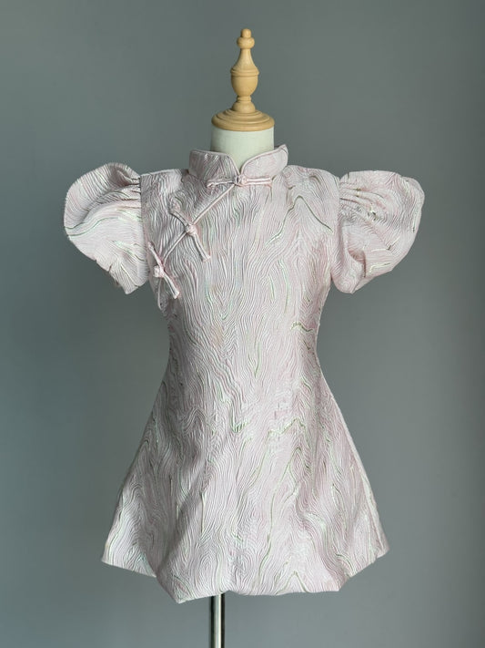Girls Light Pink Stripe Cheongsam Dress