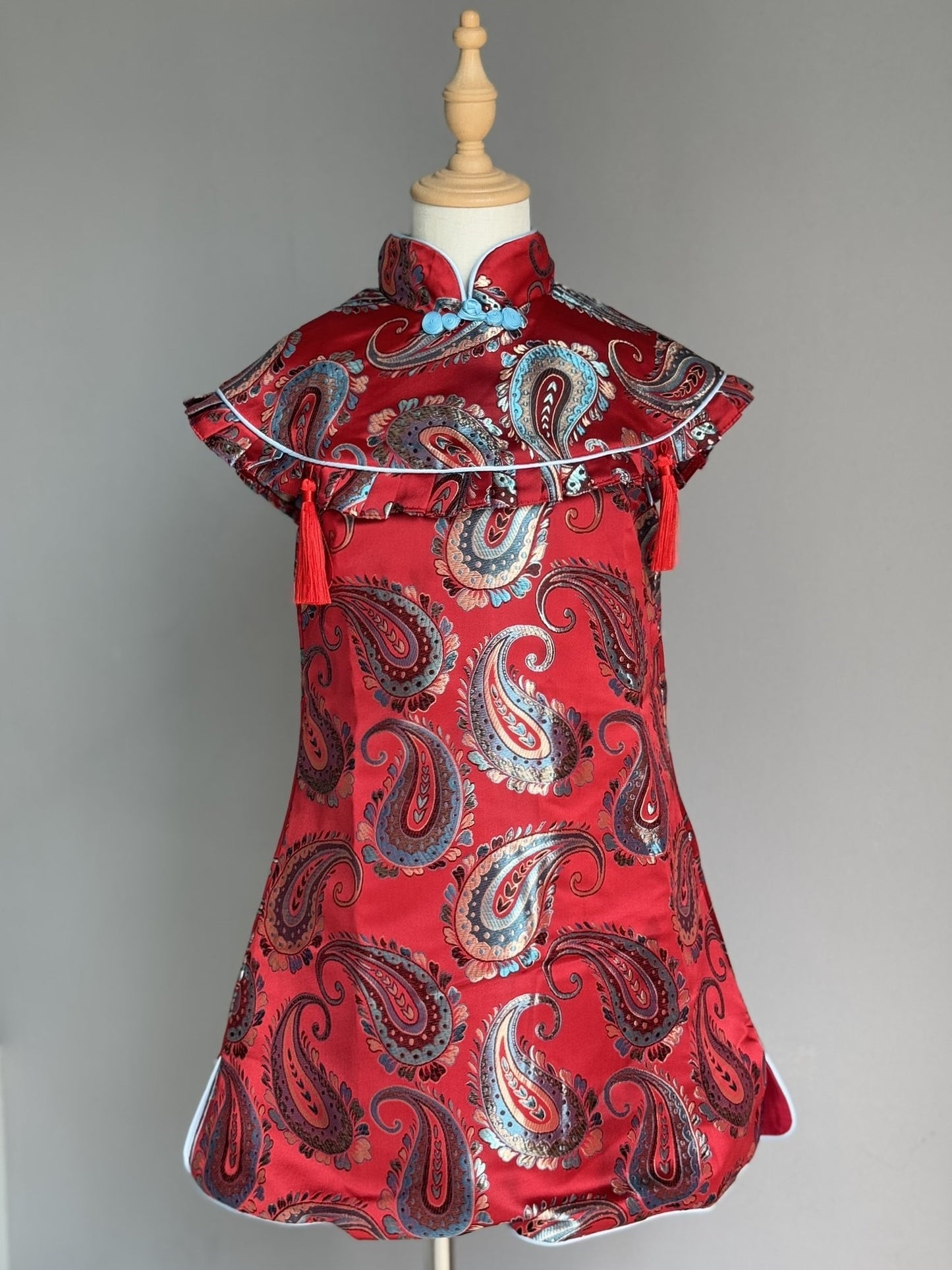 Girls Ripples Ruffle Cape Cheongsam Dress