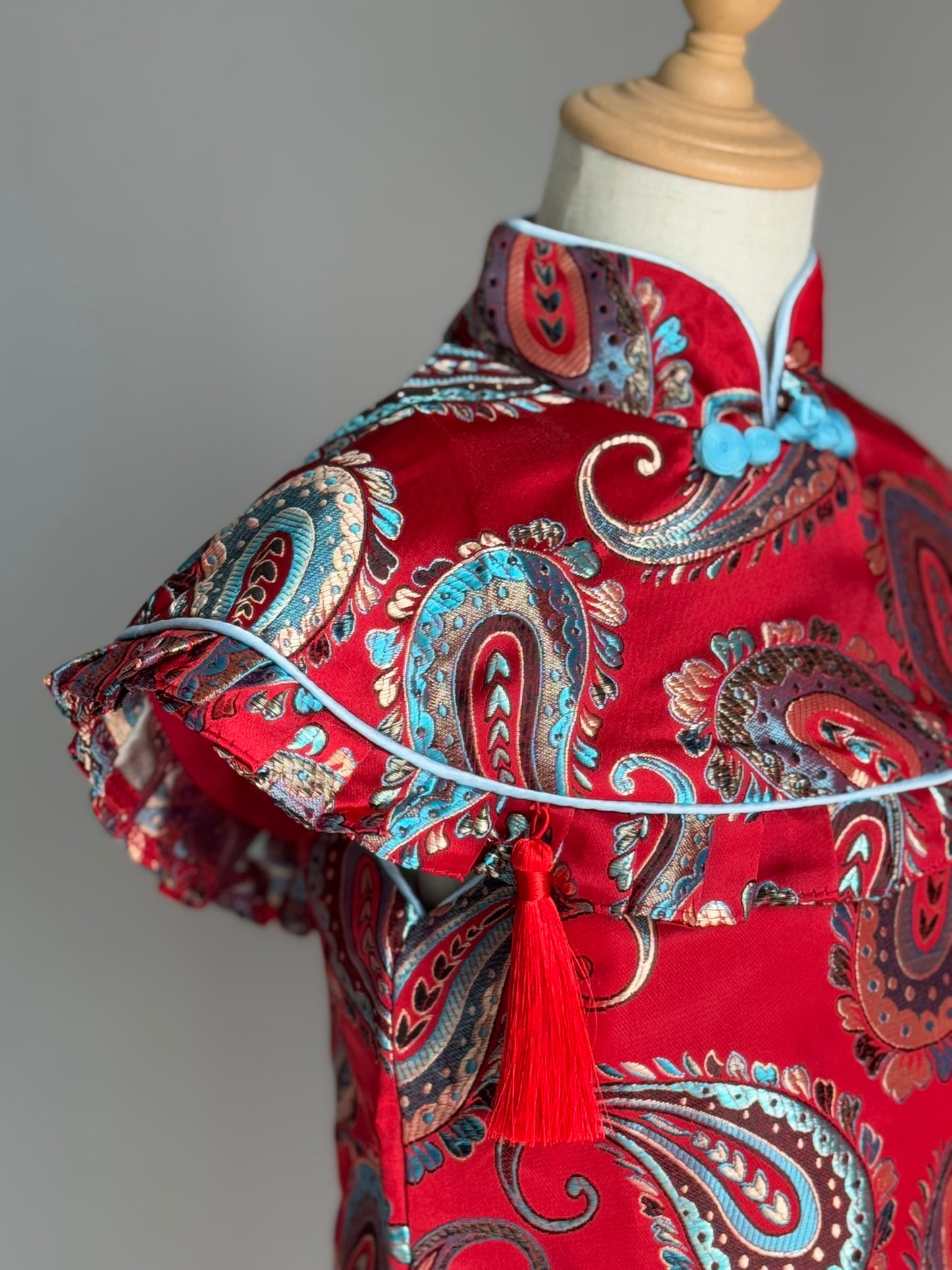 Girls Ripples Ruffle Cape Cheongsam Dress