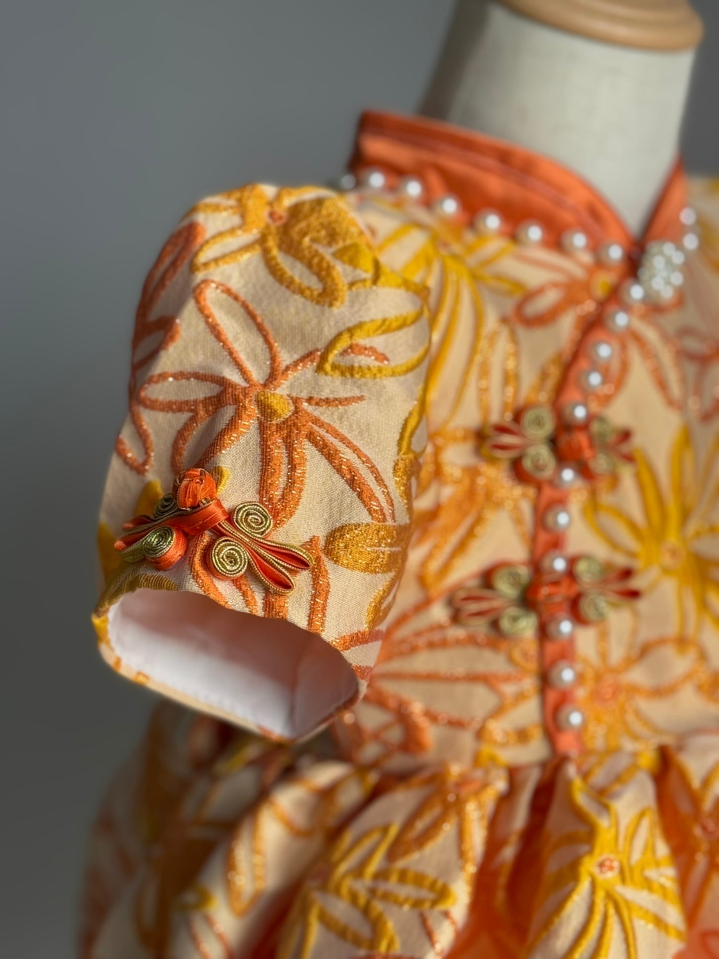 Girls Orange Flower Cheongsam Tulle Dress