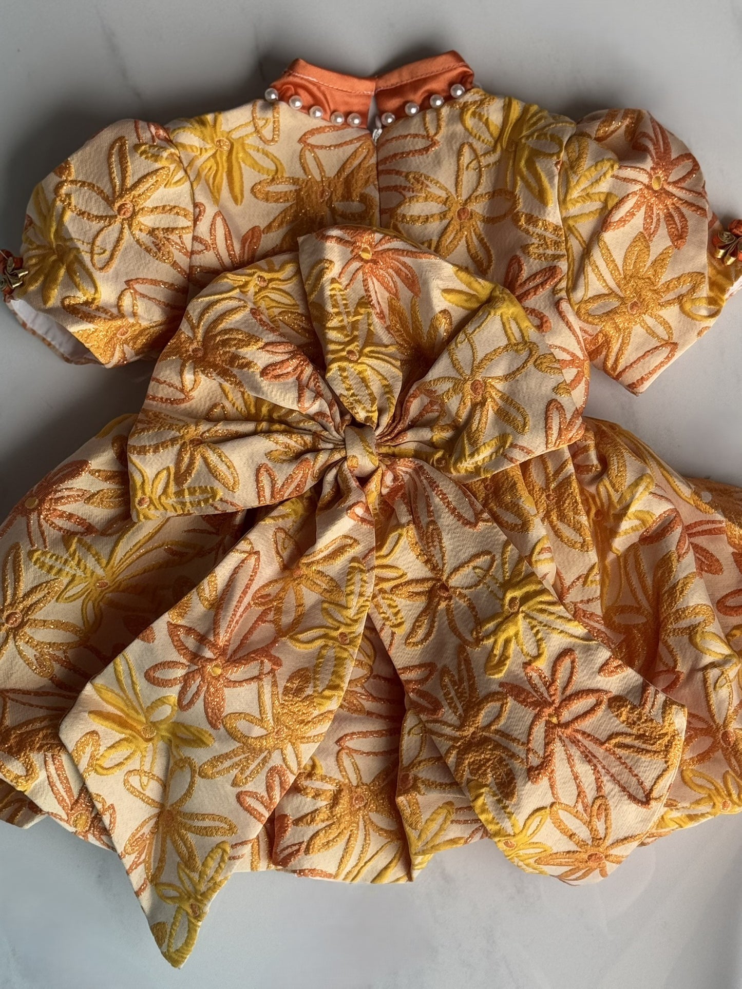 Girls Orange Flower Cheongsam Tulle Dress