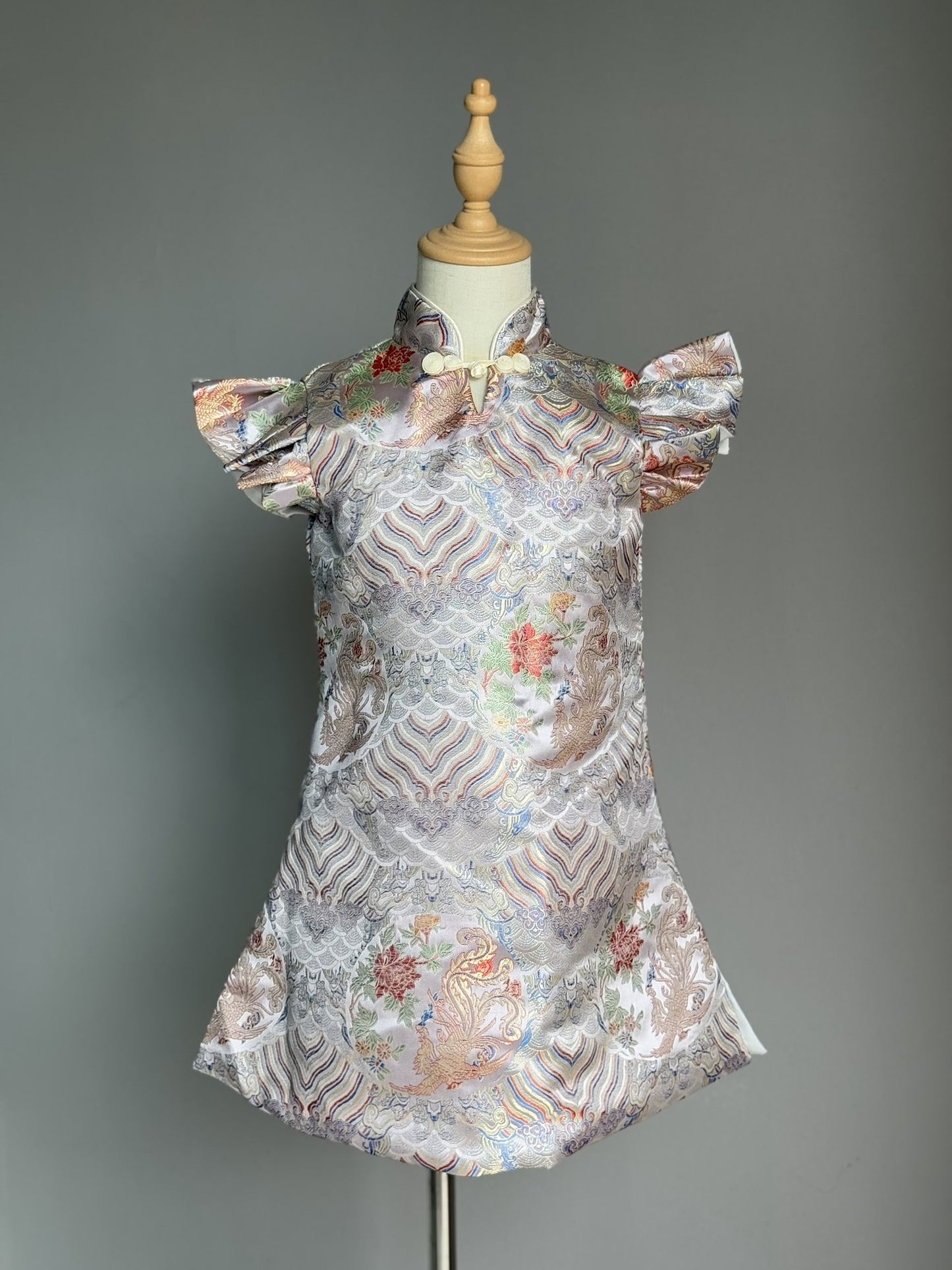 Girls Light Pink Ruffle Sleeve Cheongsam Dress