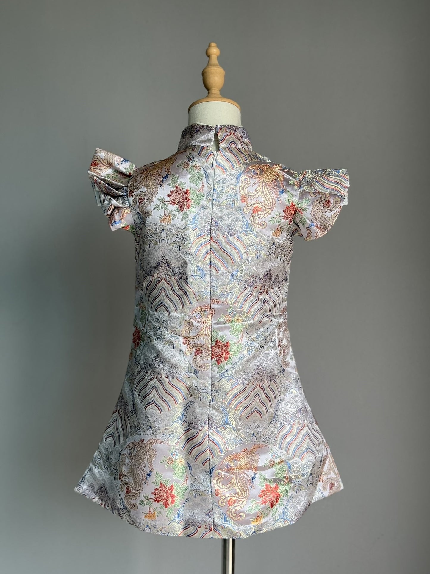 Girls Light Pink Ruffle Sleeve Cheongsam Dress
