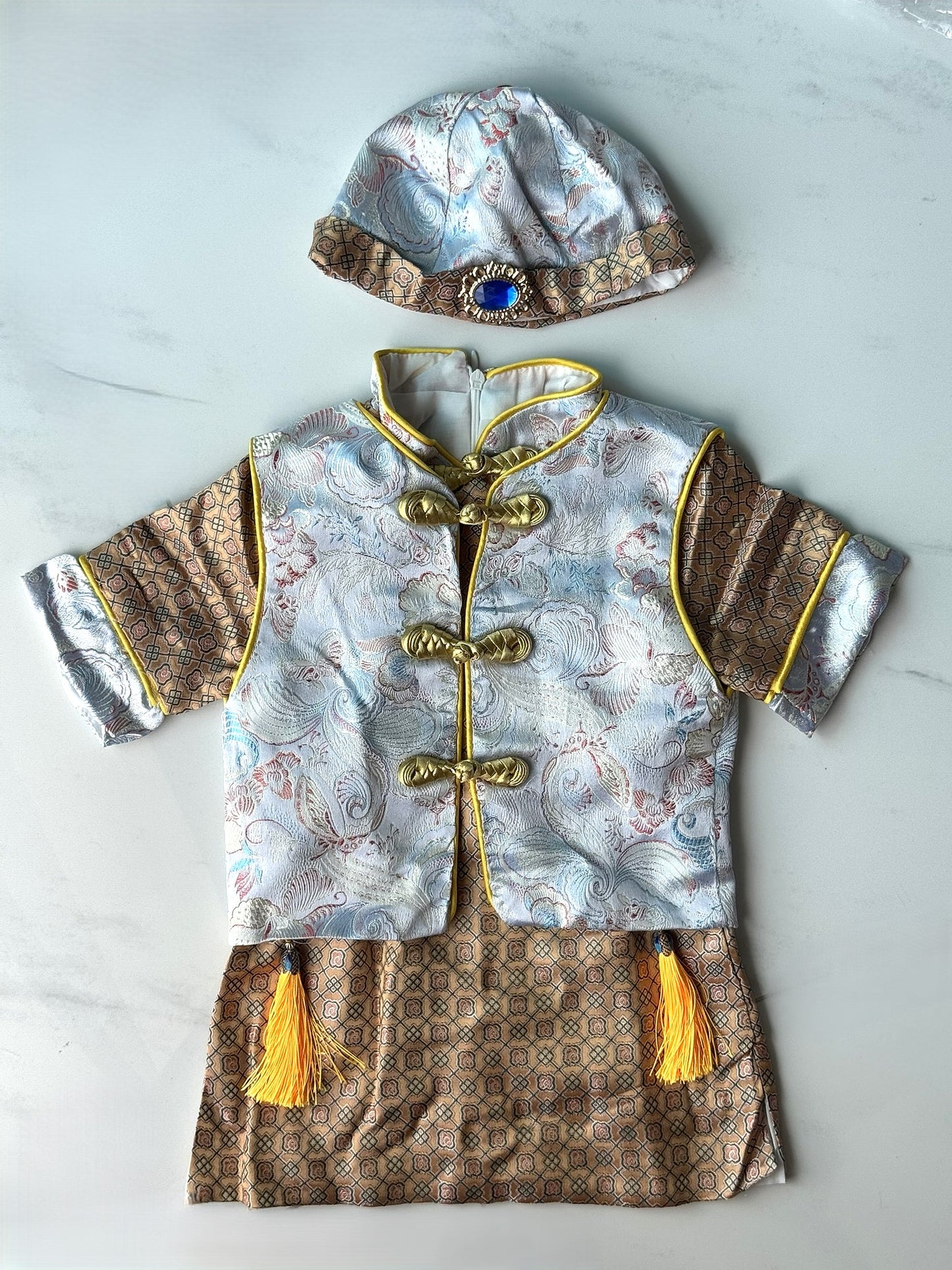Boys Floral Cheongsam with Vest & Chinese Hat