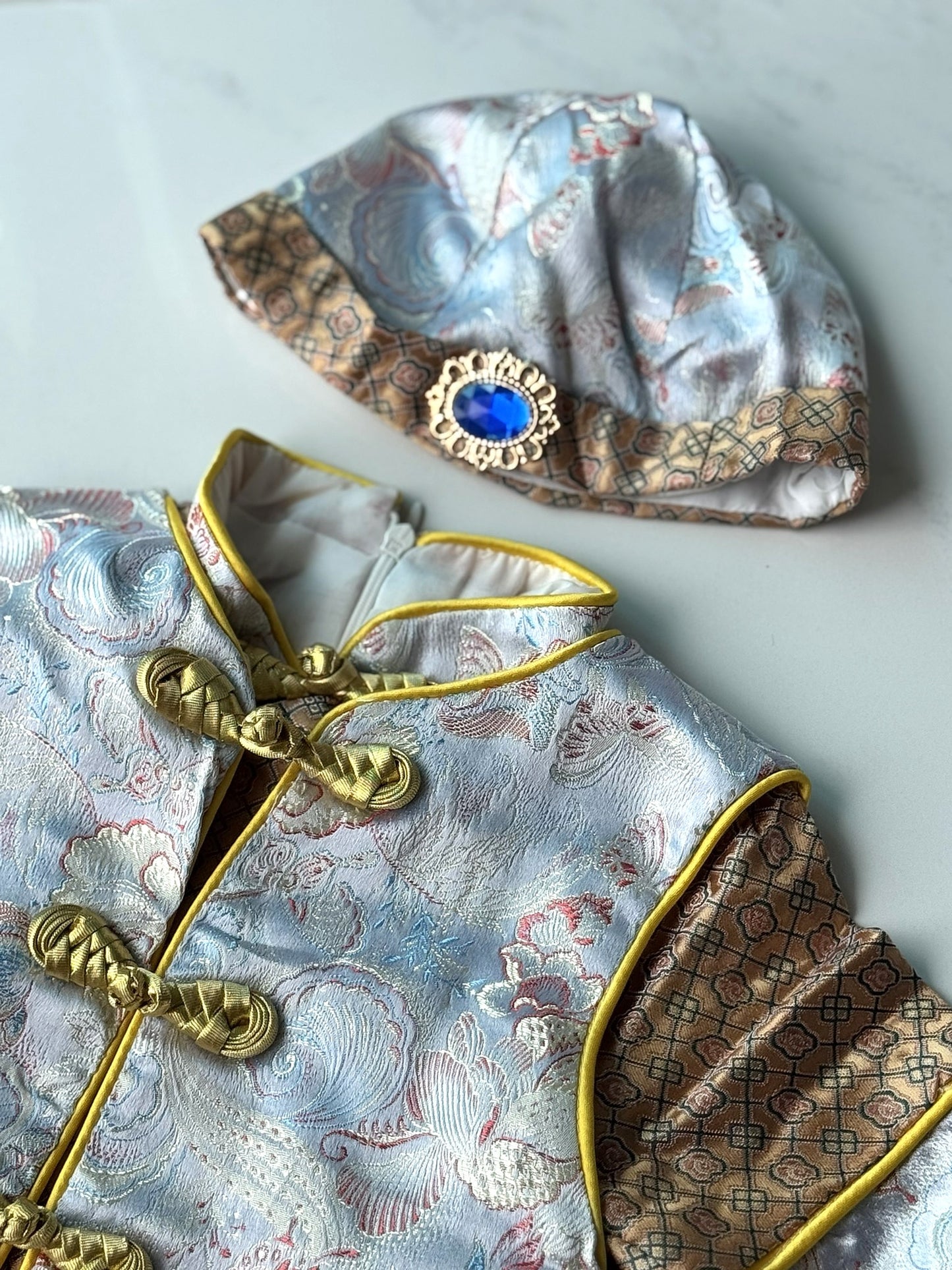 Boys Floral Cheongsam with Vest & Chinese Hat