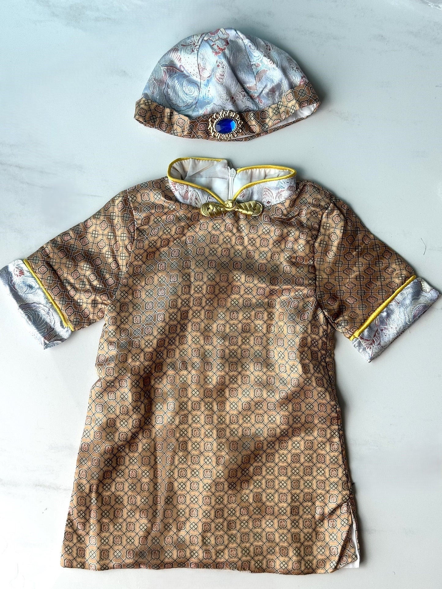Boys Floral Cheongsam with Vest & Chinese Hat