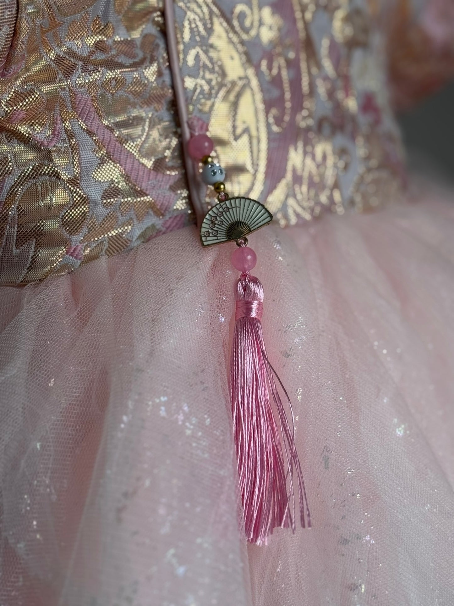 Girls Pink Flower Cheongsam Tulle Dress