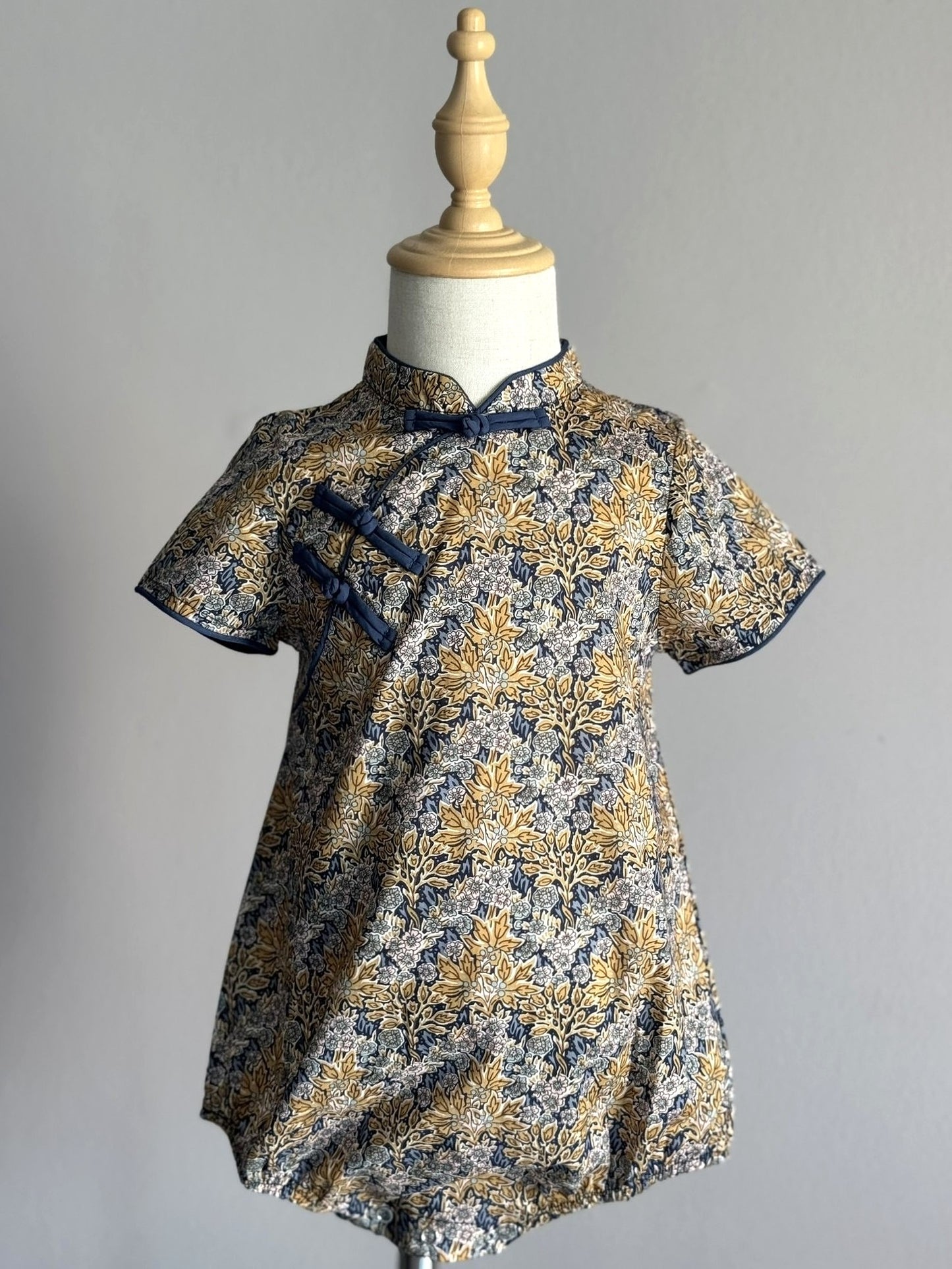 Baby Girl Turmeric Cheongsam Romper with Bow Hairclip