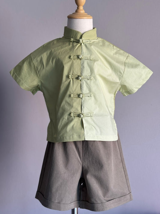 Boys Green Cheongsam Set (Top & Shorts)