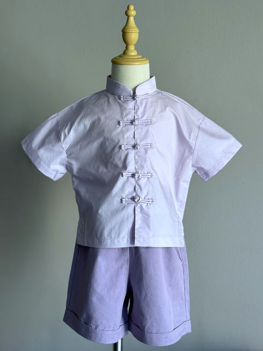 Boys Purple Cheongsam Set (Top & Shorts)