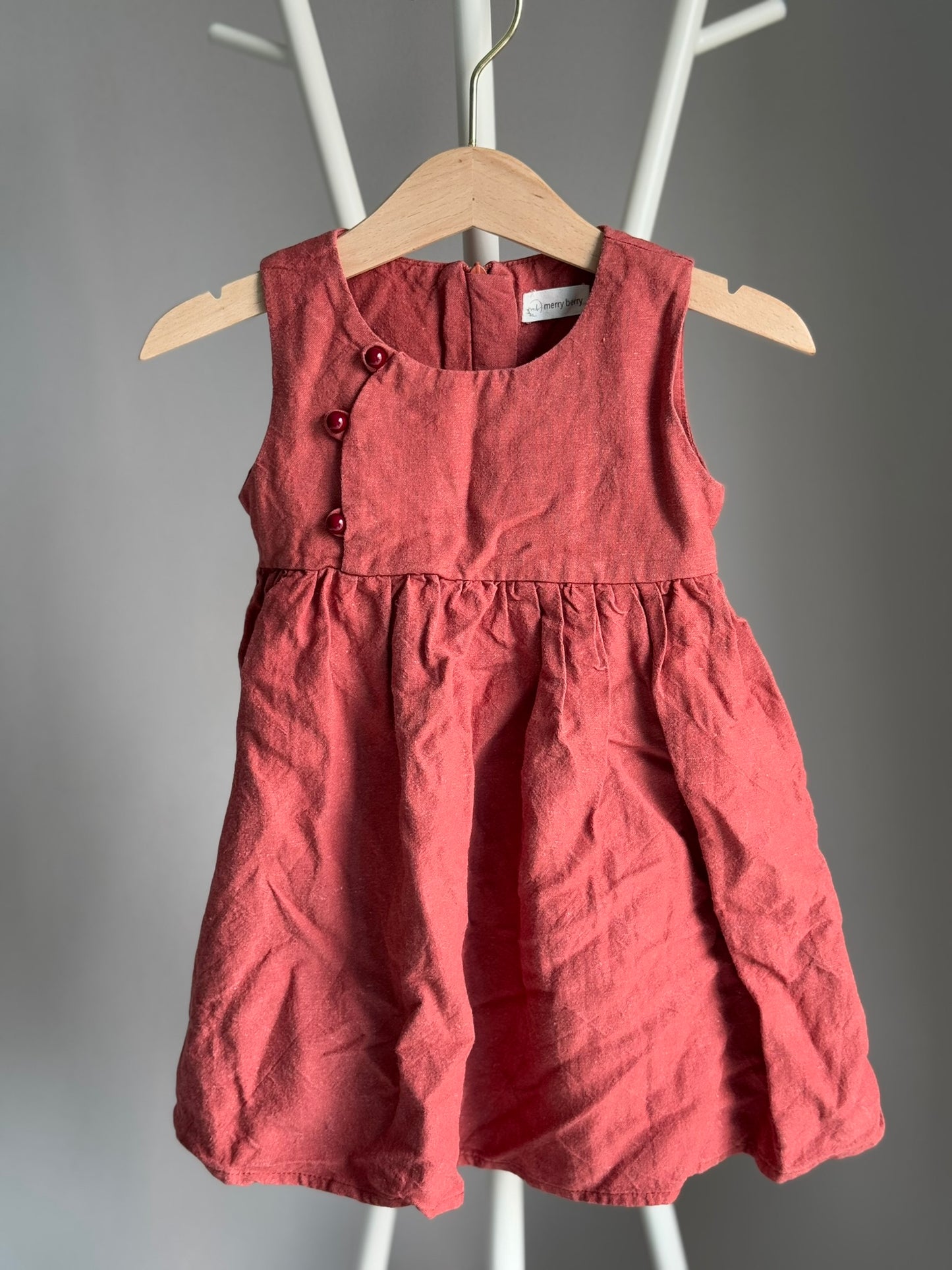 [Preloved] Merry Berry Wine Red Jade Linen Cheongsam Dress (1-2yo)