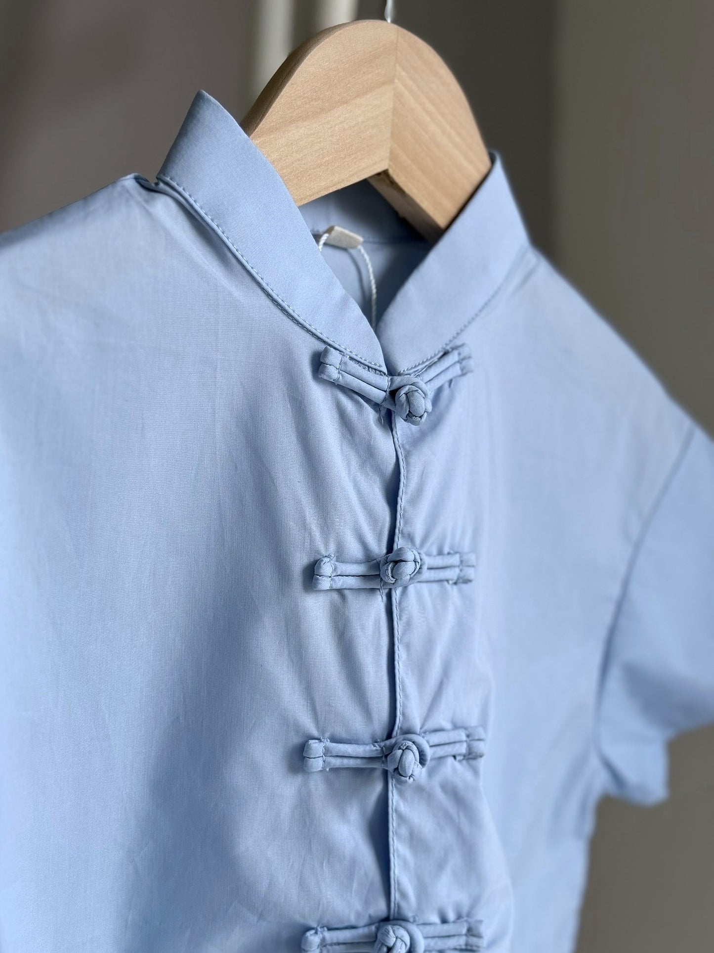 Boys Light Blue Cheongsam Set (Top & Shorts)