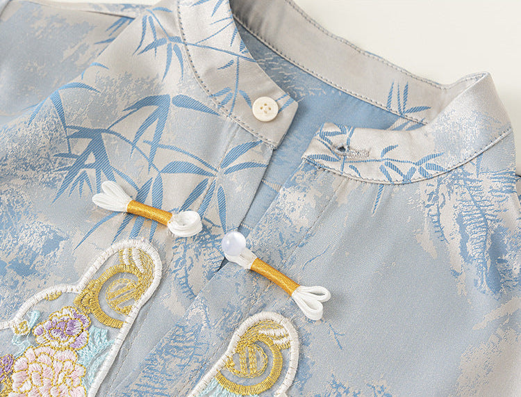 [PREORDER] Boys Blue Bamboo Cheongsam Set (Top & Shorts) [NEW]