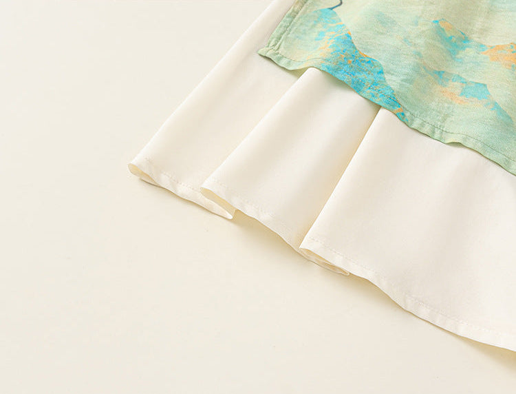 [PREORDER] Girls Green Mountain and Water Print Sleeveless Cheongsam Dress [NEW]