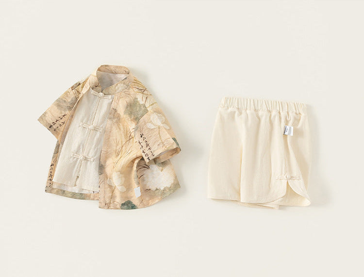 [PREORDER] Boys Lotus Ink-Wash Cheongsam Set (Top & Shorts) [NEW]