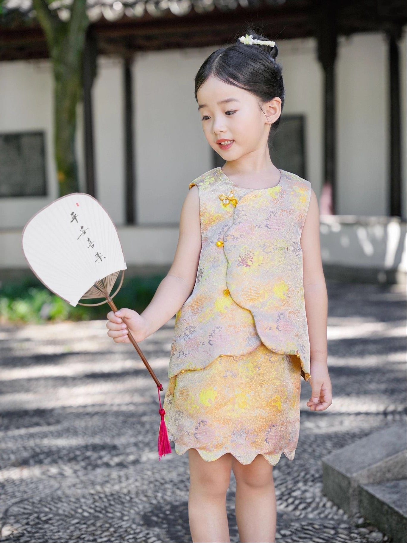 [PREORDER] Girls Gold Ancient Coin Cheongsam Vest with Skirt [NEW]
