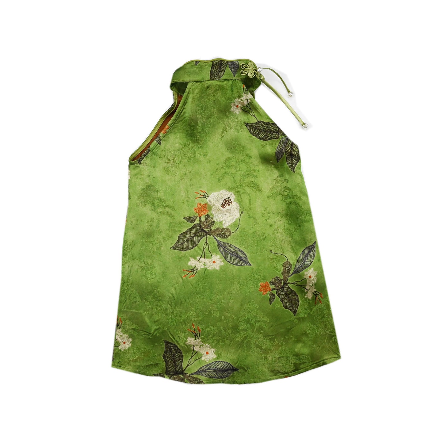 [PREORDER] Girls Emerald and Red Accents Halter Cheongsam Dress