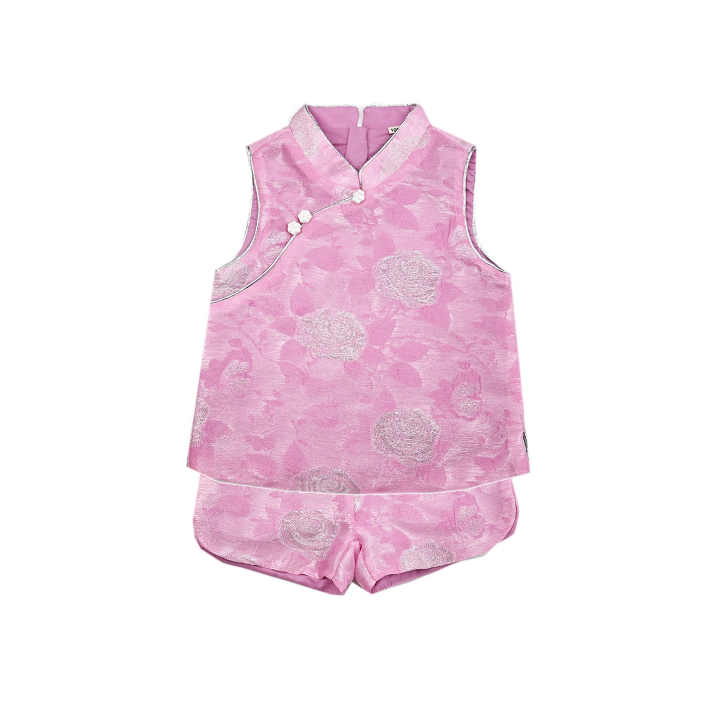 [PREORDER] Girls Silver-Thread Rose Cheongsam Vest with Shorts [NEW]