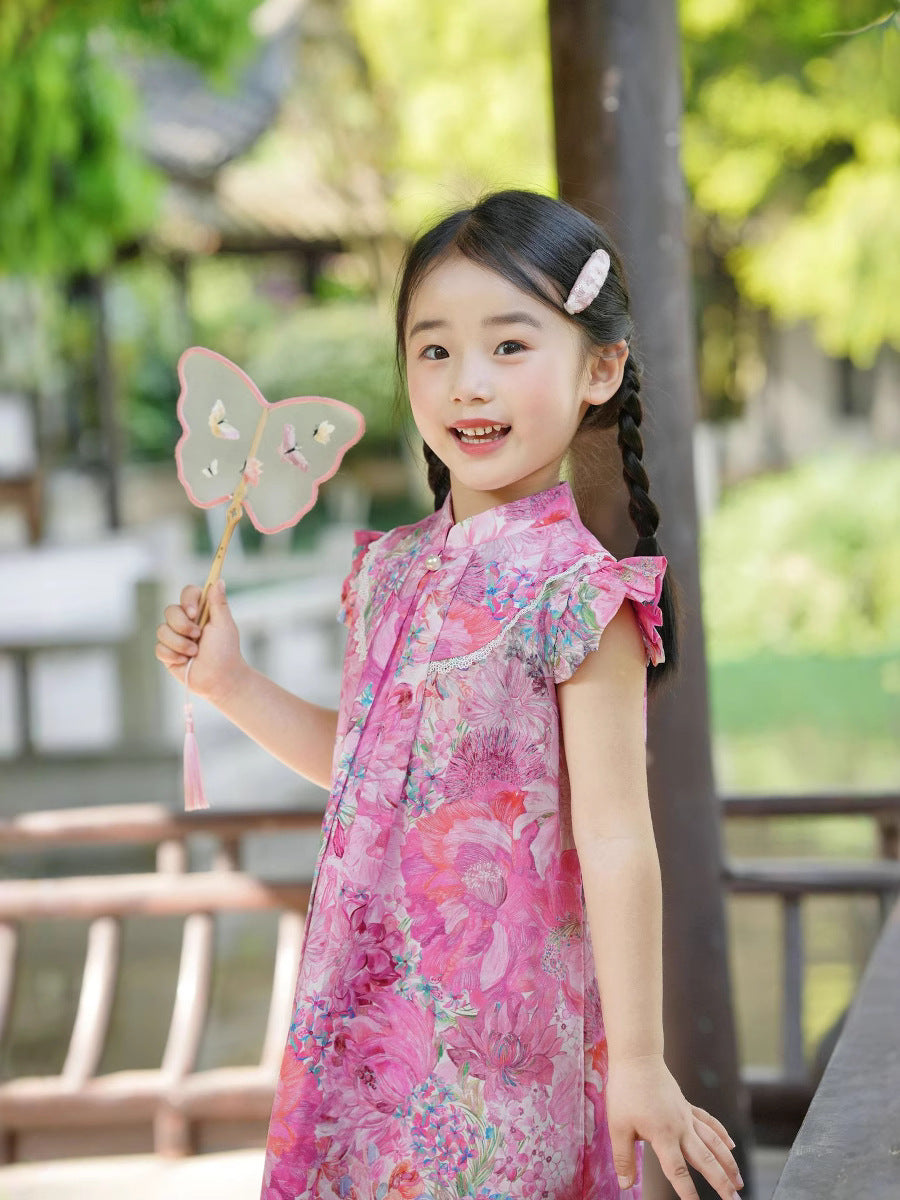 [PREORDER] Girls Pink Lady Ruffle Sleeve Cheongsam Dress [NEW]