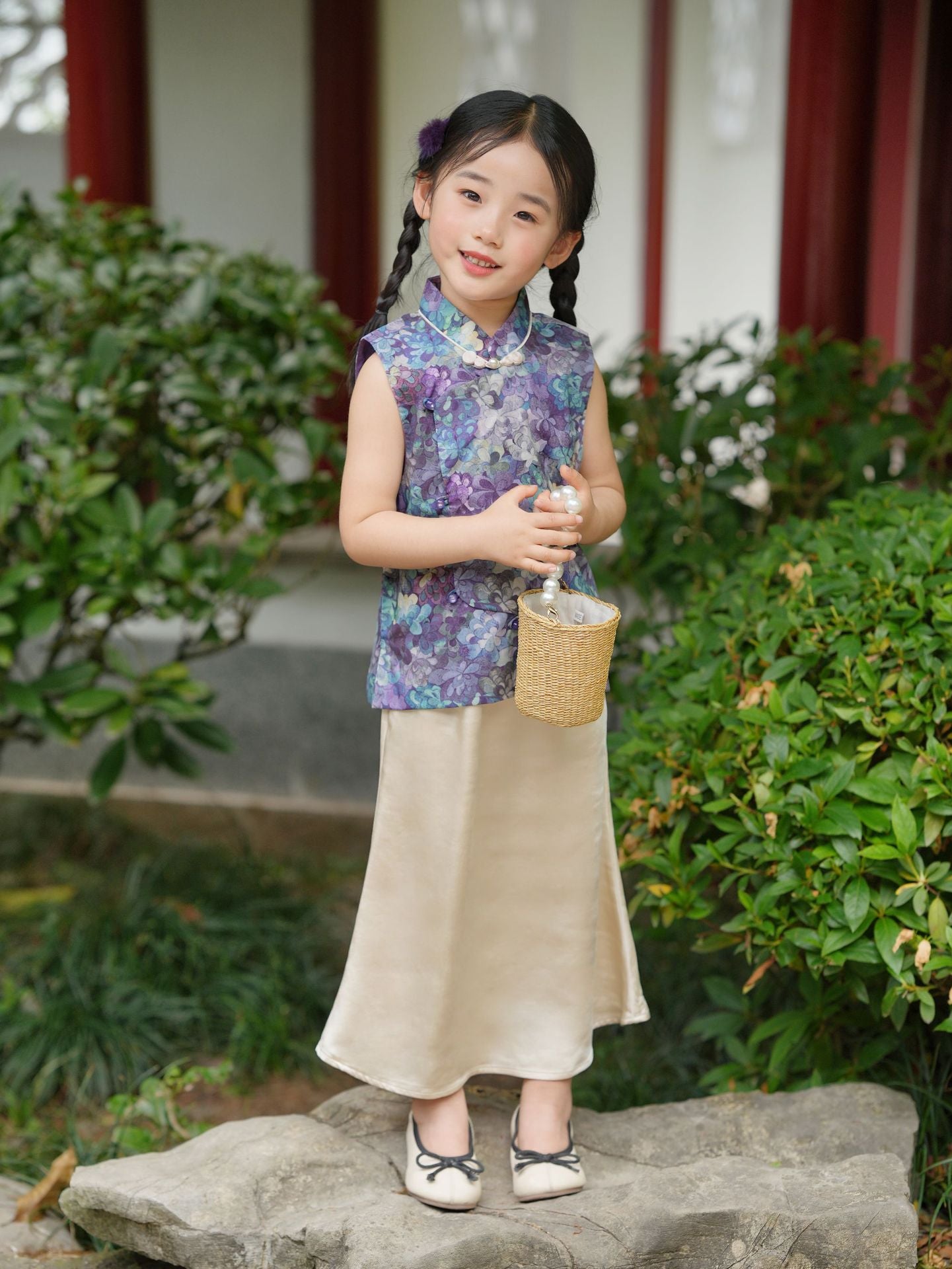 [PREORDER] Girls Purple Jade Cheongsam Vest with Skirt [NEW]