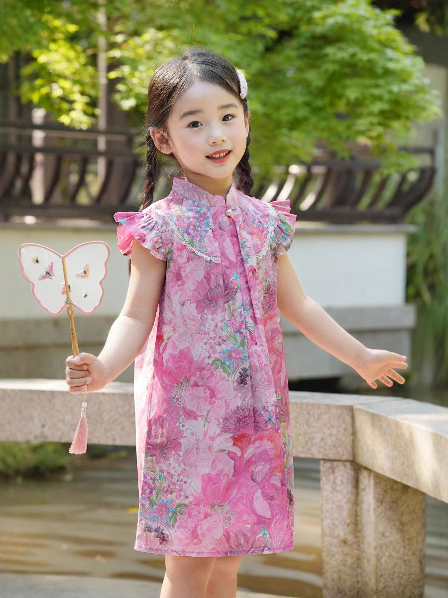 [PREORDER] Girls Pink Lady Ruffle Sleeve Cheongsam Dress [NEW]
