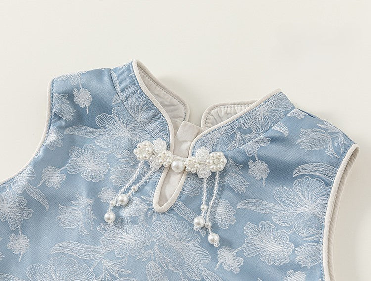 [PREORDER] Girls Light Blue Sleeveless Cheongsam Tulle Dress [NEW]