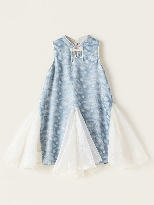 [PREORDER] Girls Light Blue Sleeveless Cheongsam Tulle Dress [NEW]