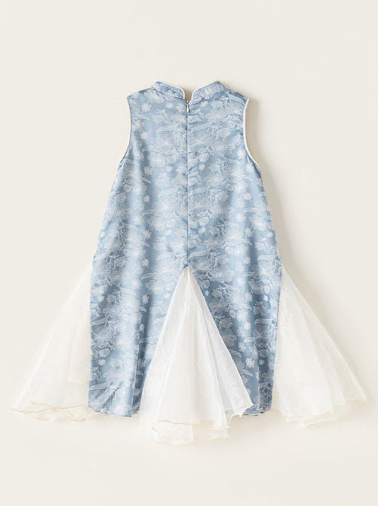 [PREORDER] Girls Light Blue Sleeveless Cheongsam Tulle Dress [NEW]