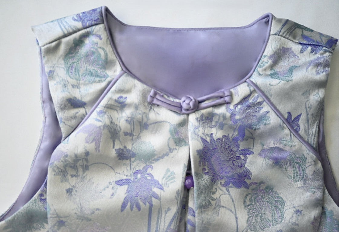 [PREORDER] Girls Soft Purple Cheongsam Vest with Sequin Skirt [NEW]