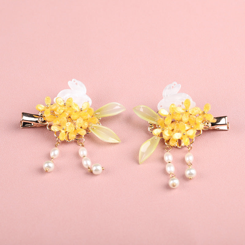 Chinese Style Glass Flower Hair Clips