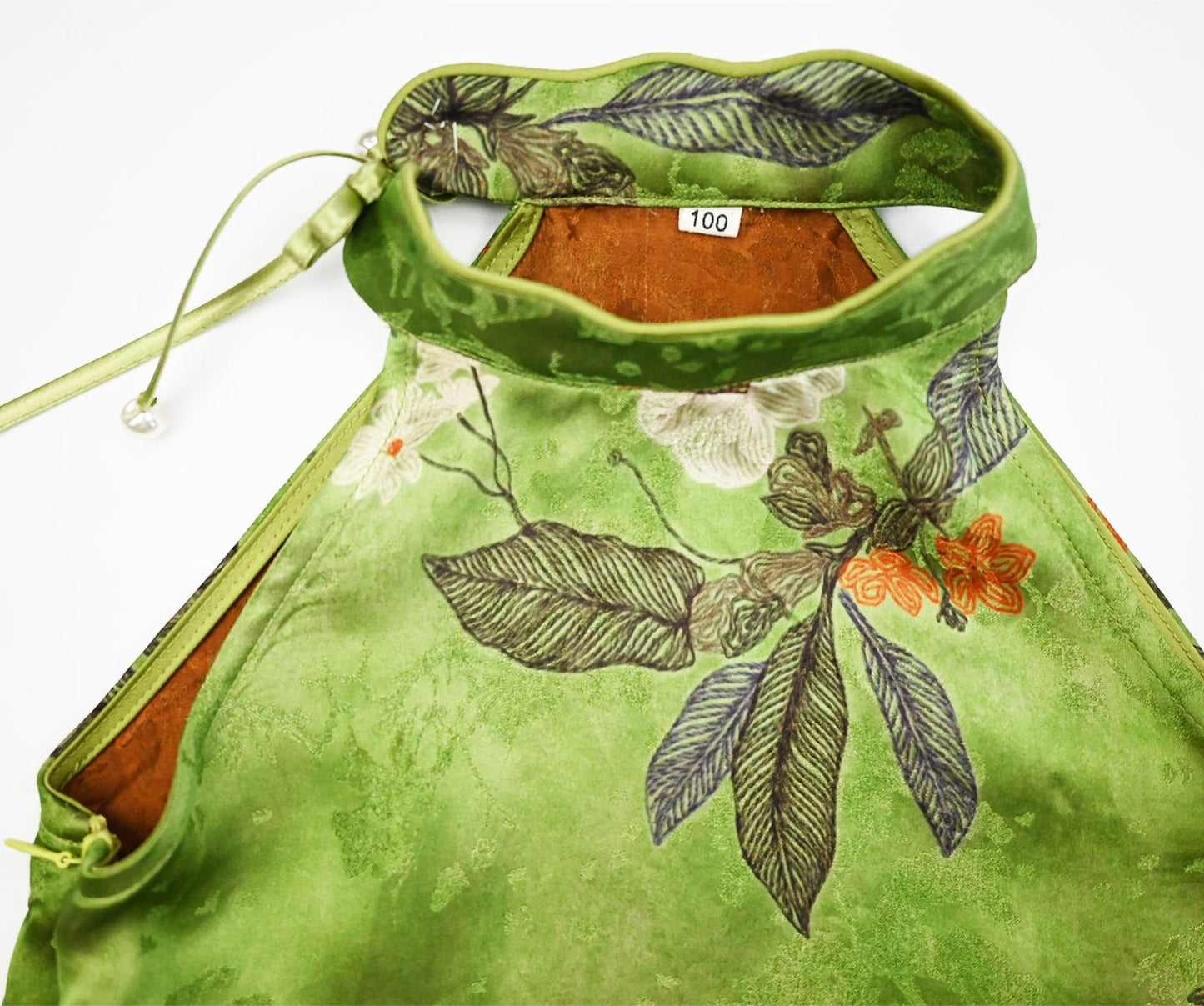 [PREORDER] Girls Emerald and Red Accents Halter Cheongsam Dress