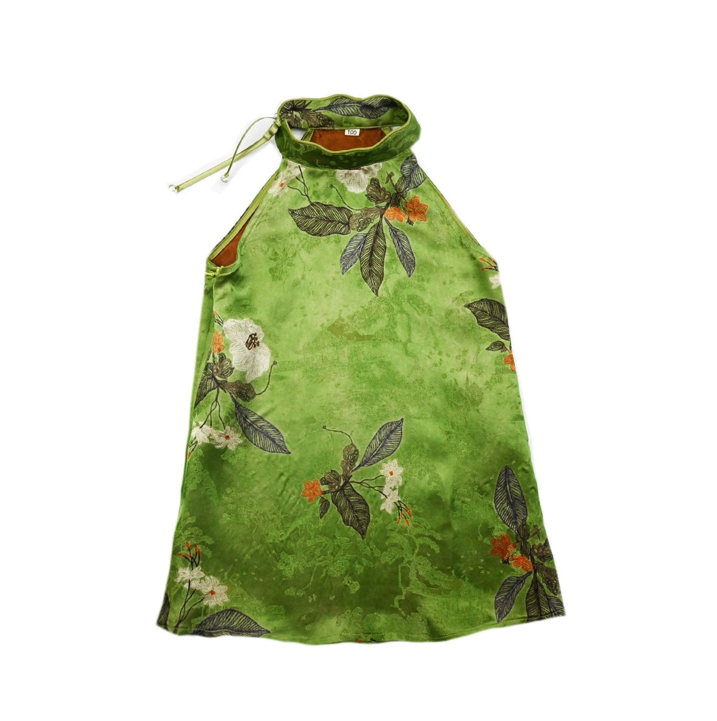 Green dress with floral pattern on a white background