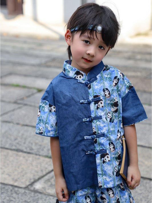 Boys Panda Cheongsam Set (Top & Shorts)