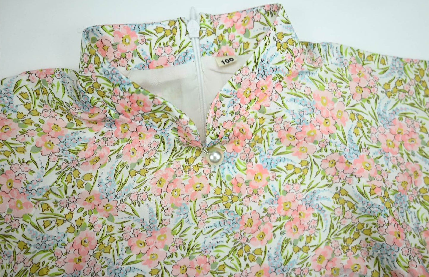 Girls Peach Blossom Butterfly Sleeve Cheongsam Dress