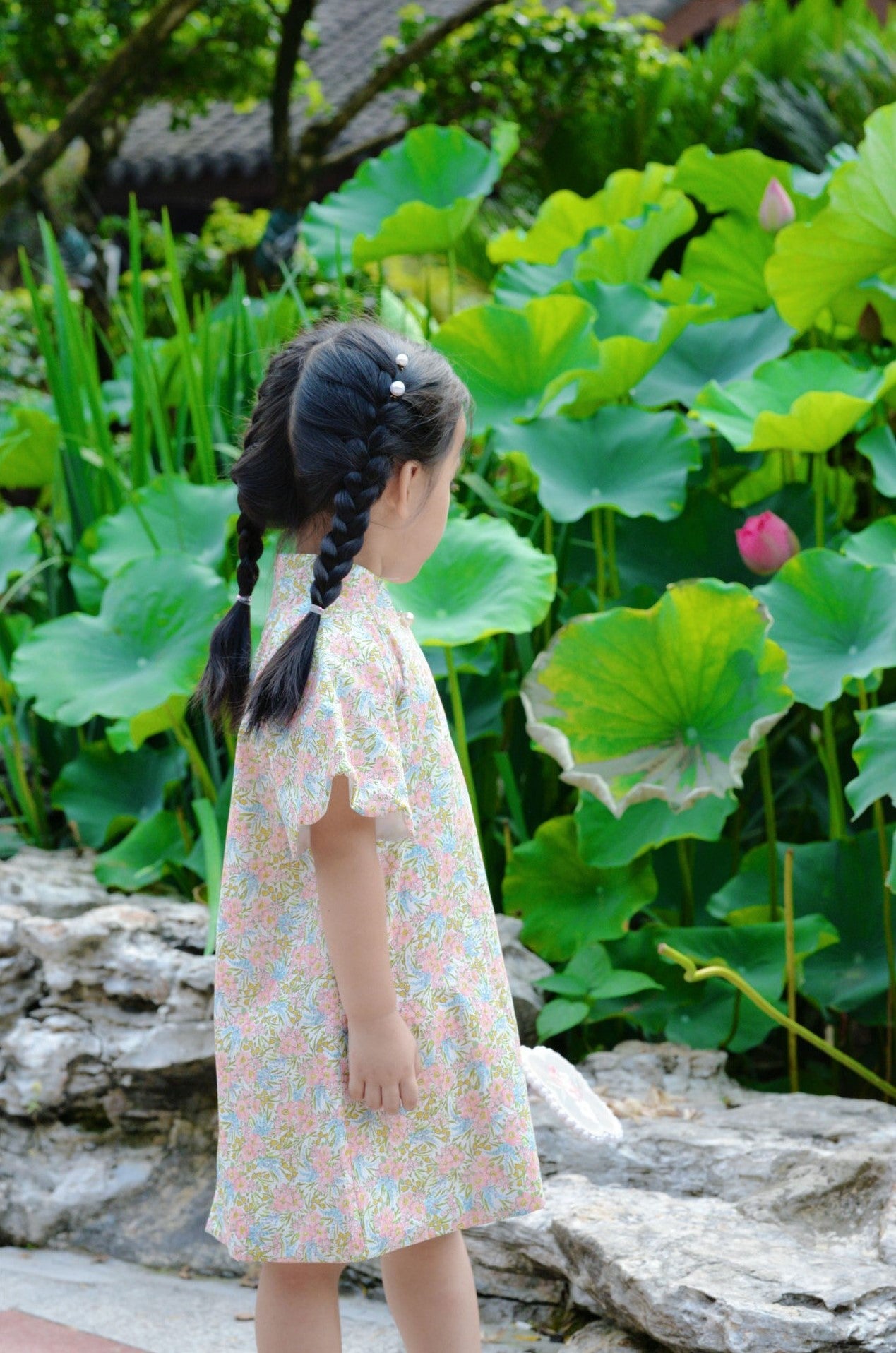 Girls Peach Blossom Butterfly Sleeve Cheongsam Dress