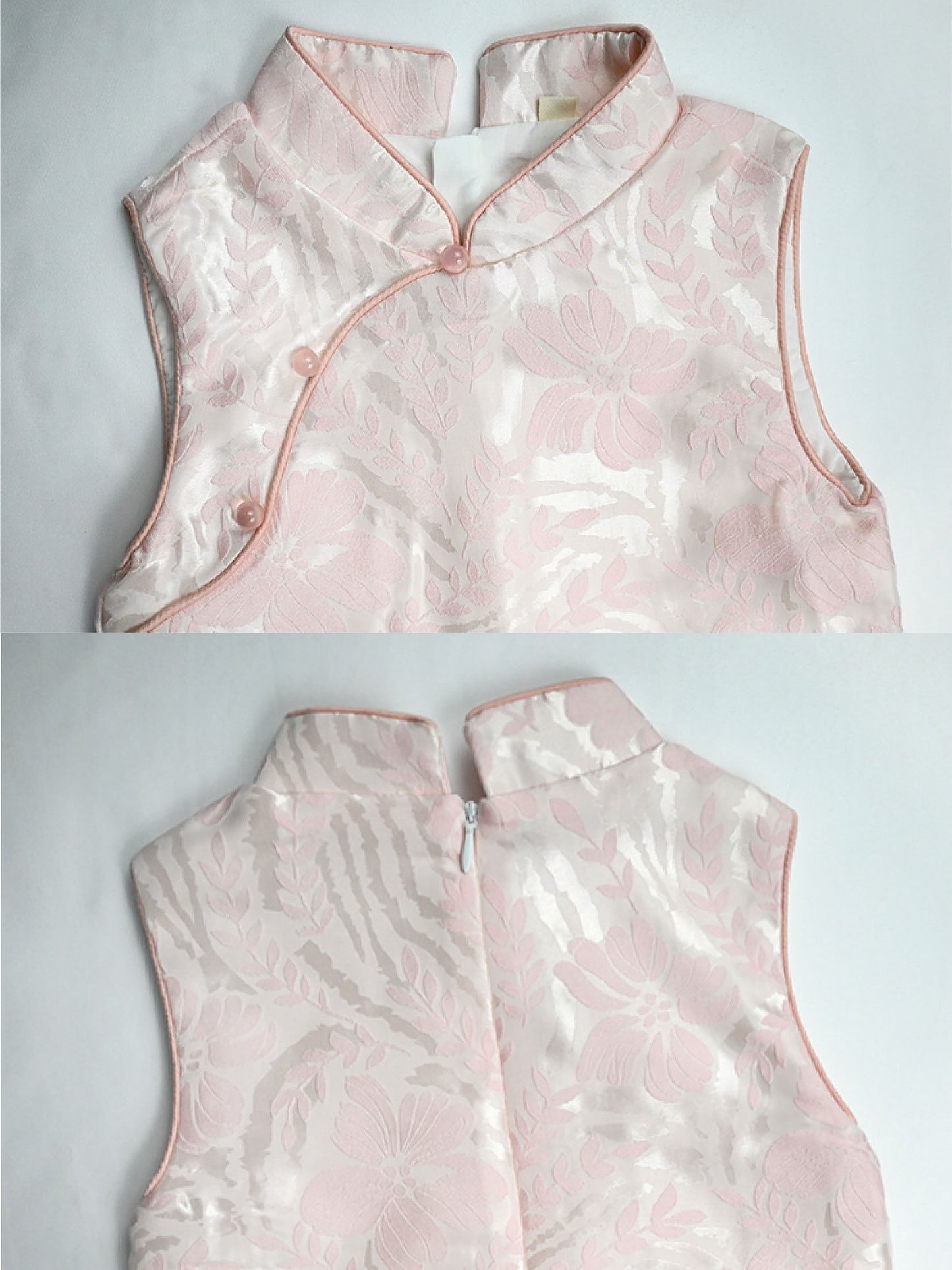 Girls Pink Peach Blossom Sleeveless Cheongsam Tulle Dress