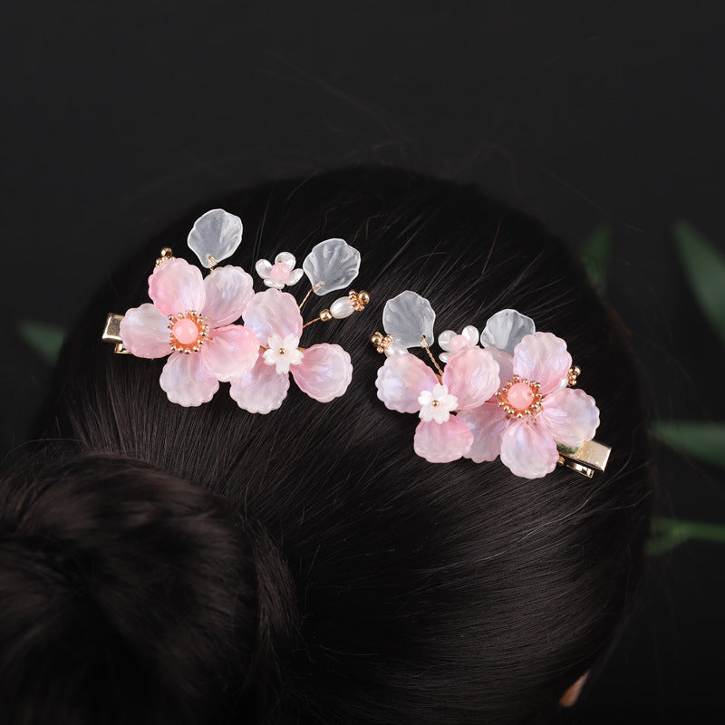 Chinese Style Glass Flower Hair Clips