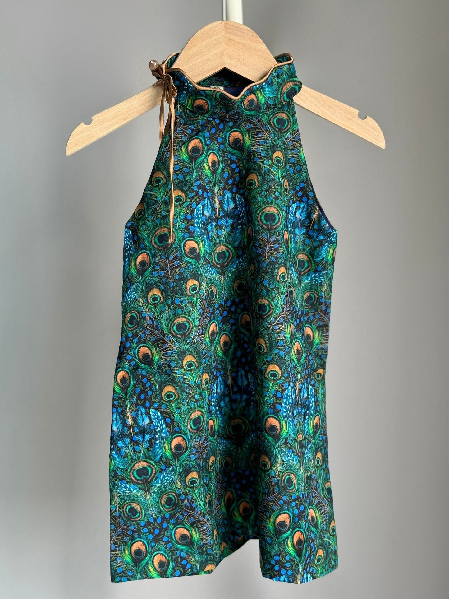 Girls Peacock Feather Halter Cheongsam