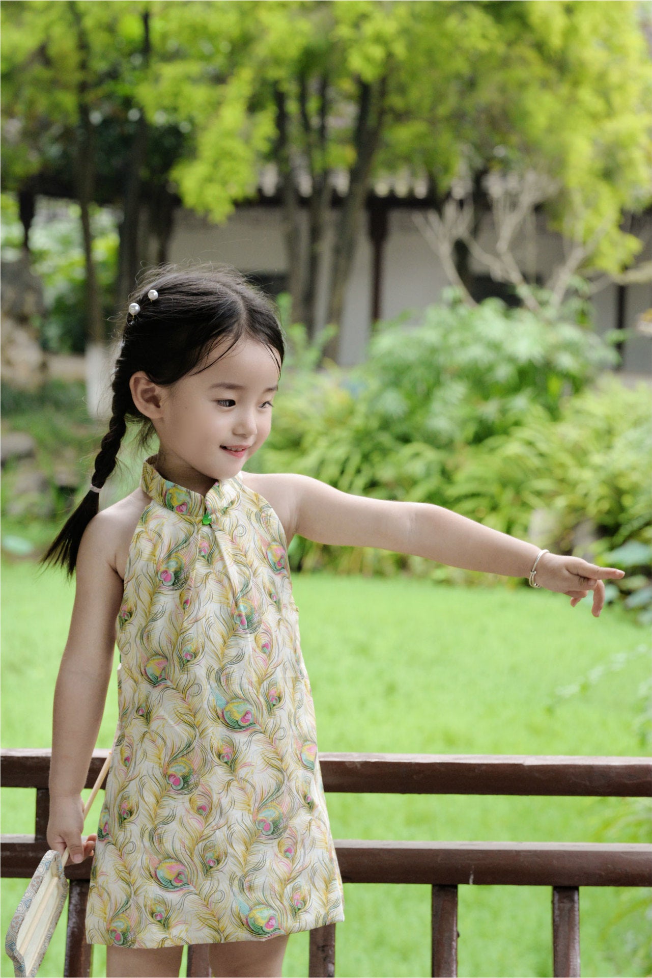 Girls Phoenix Feather Halter Cheongsam Dress
