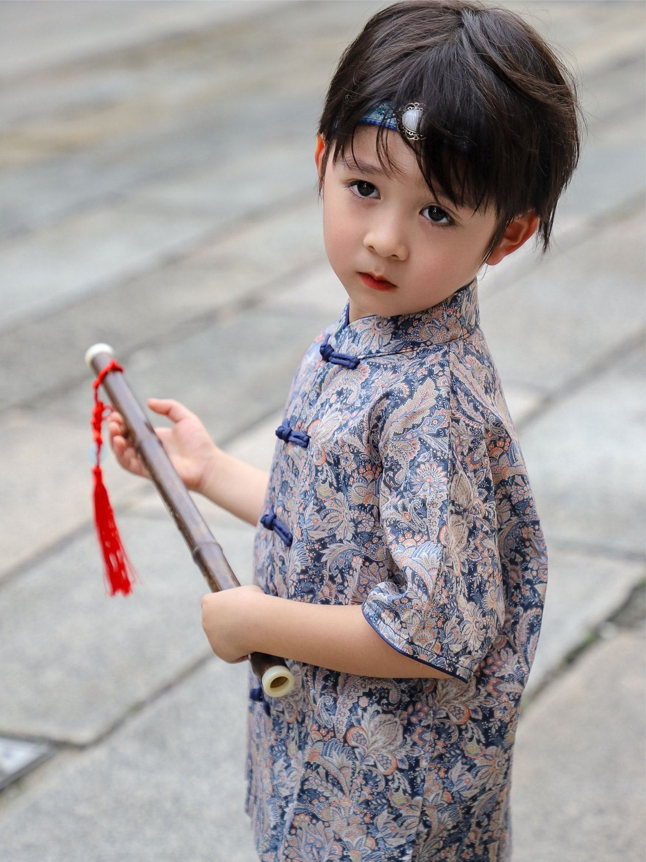 Boys Phoenix Tail Cheongsam Set (Top & Shorts)