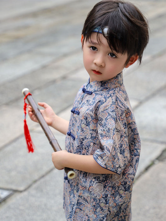 Boys Phoenix Tail Cheongsam Set (Top & Shorts)