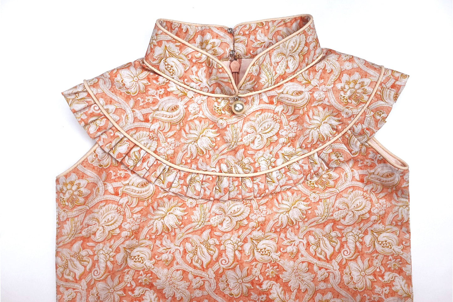 Girls Pink Totem Ruffle Cape Cheongsam Dress