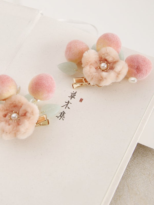 Pink Velvet Peaches Hair Clips