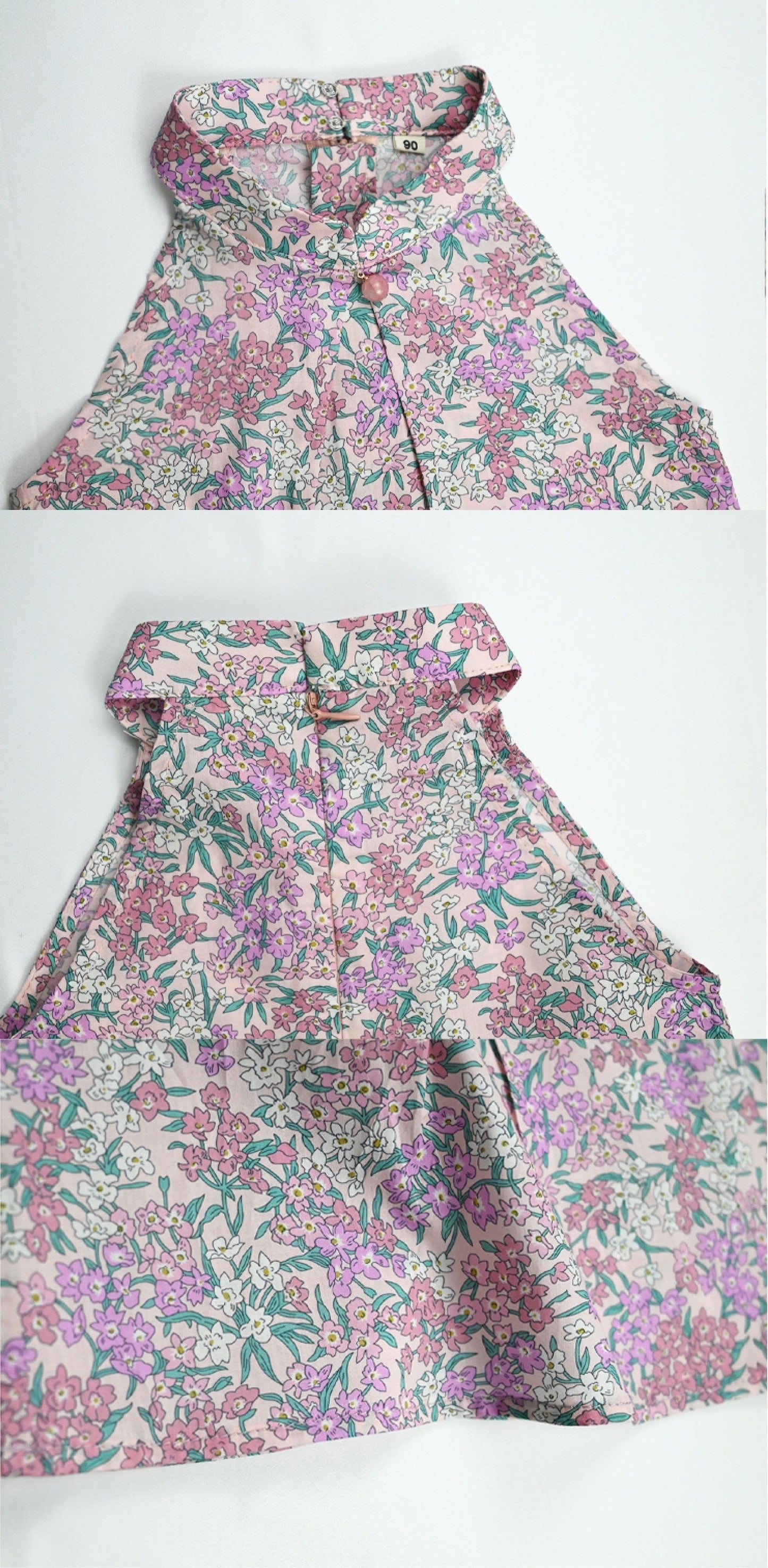Girls Pink Bohemian Floral Cheongsam Set (Top & Shorts)