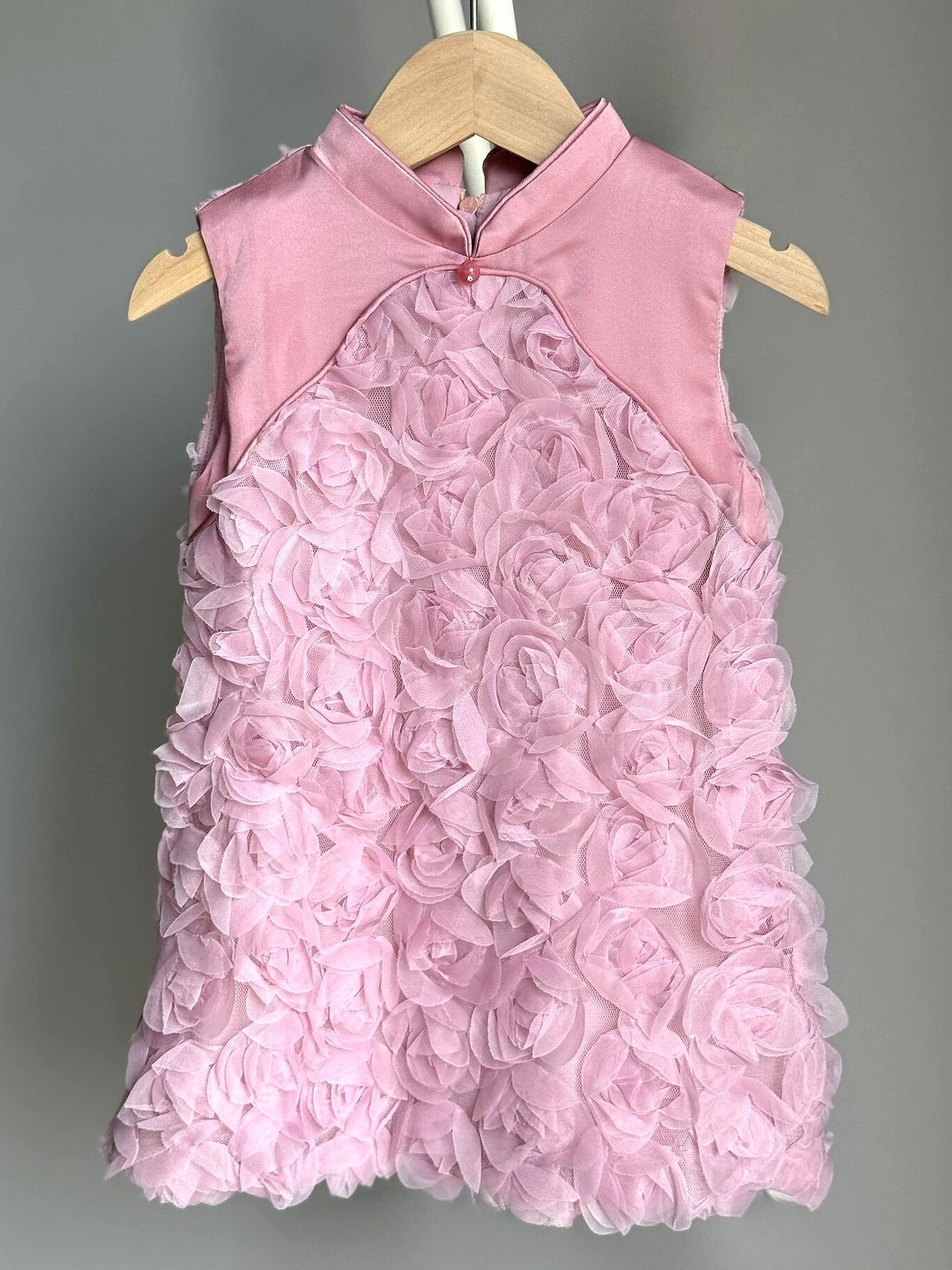 Girls Pink Rose Sleeveless Cheongsam Dress