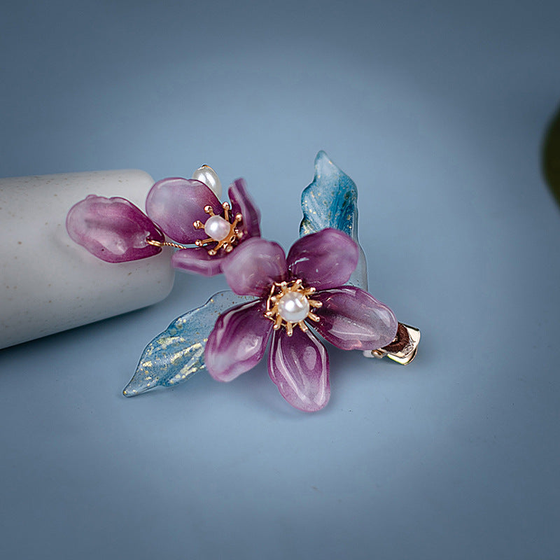 Chinese Style Glass Flower Hair Clips