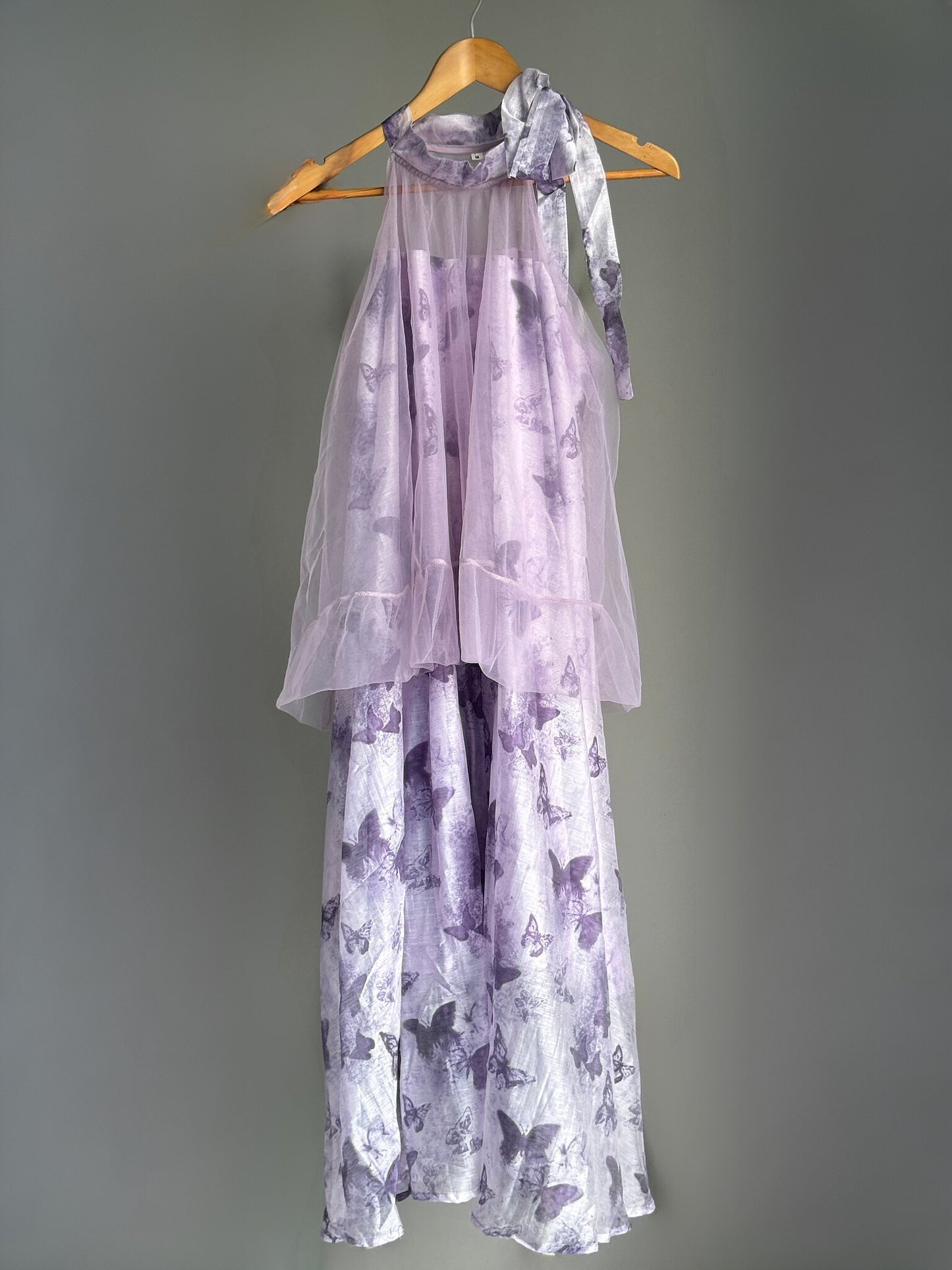 Women Purple Butterfly Fairy Halter Dress