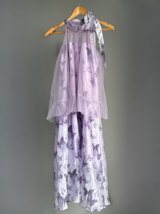 Women Purple Butterfly Fairy Halter Dress