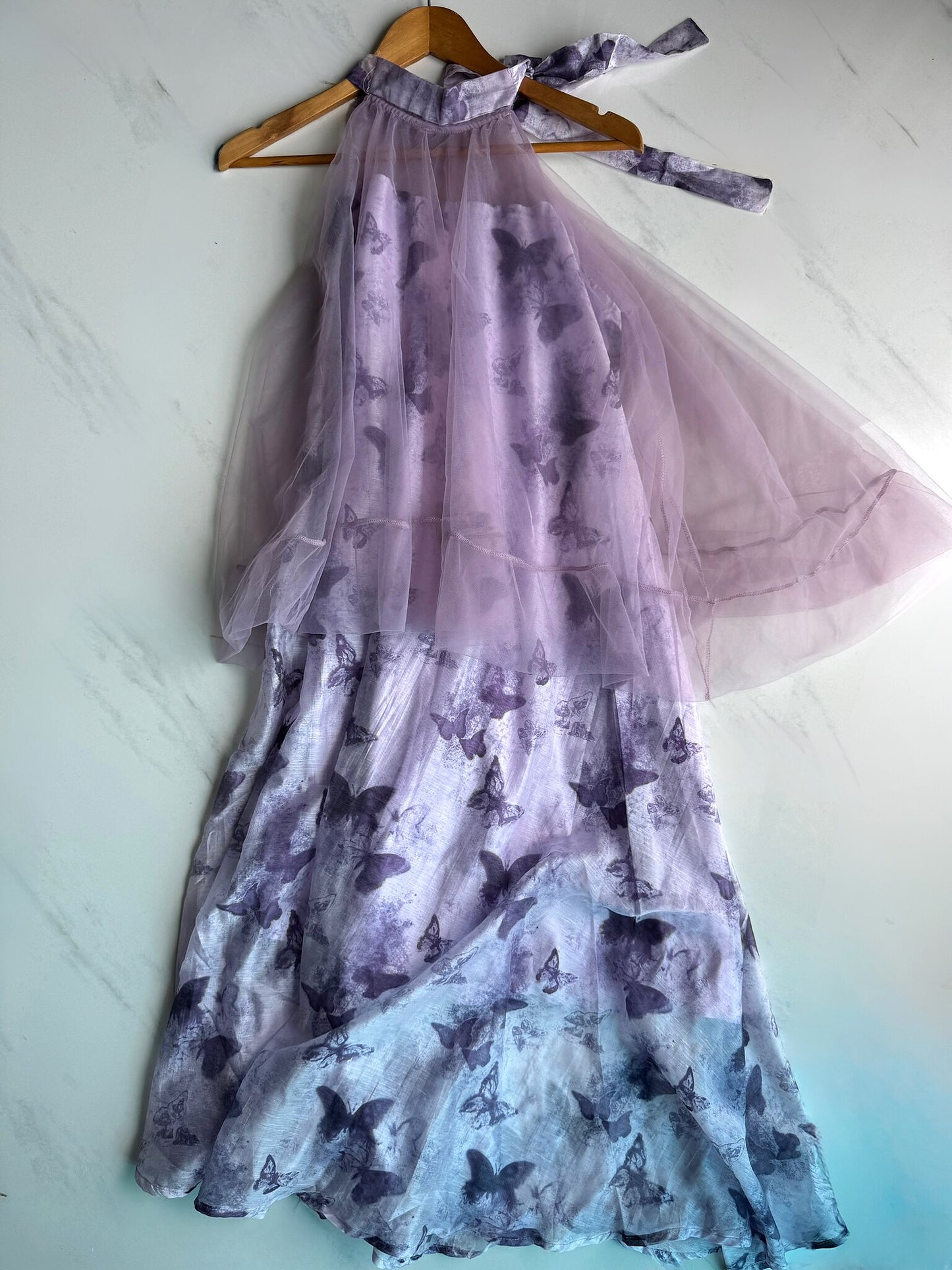 Women Purple Butterfly Fairy Halter Dress