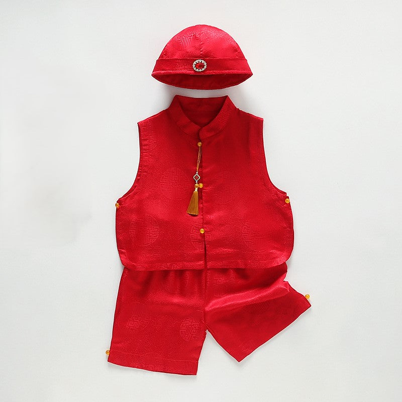 Baby Boy Fortune Cheongsam Set (Top, Shorts & Chinese Hat)